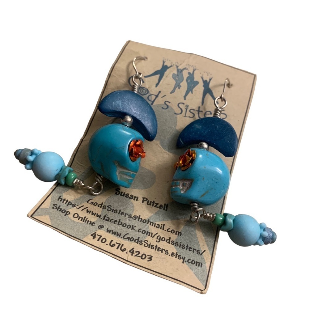 Turquoise Blue Skull Earrings Dia De Los Muertos Halloween New With Tags Set